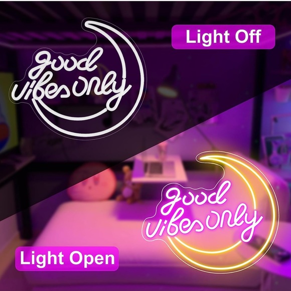 Good Vibes Only LED Neon Sign, Moon Wall Decor for Bedroom,Living Room - Picture 8 of 13